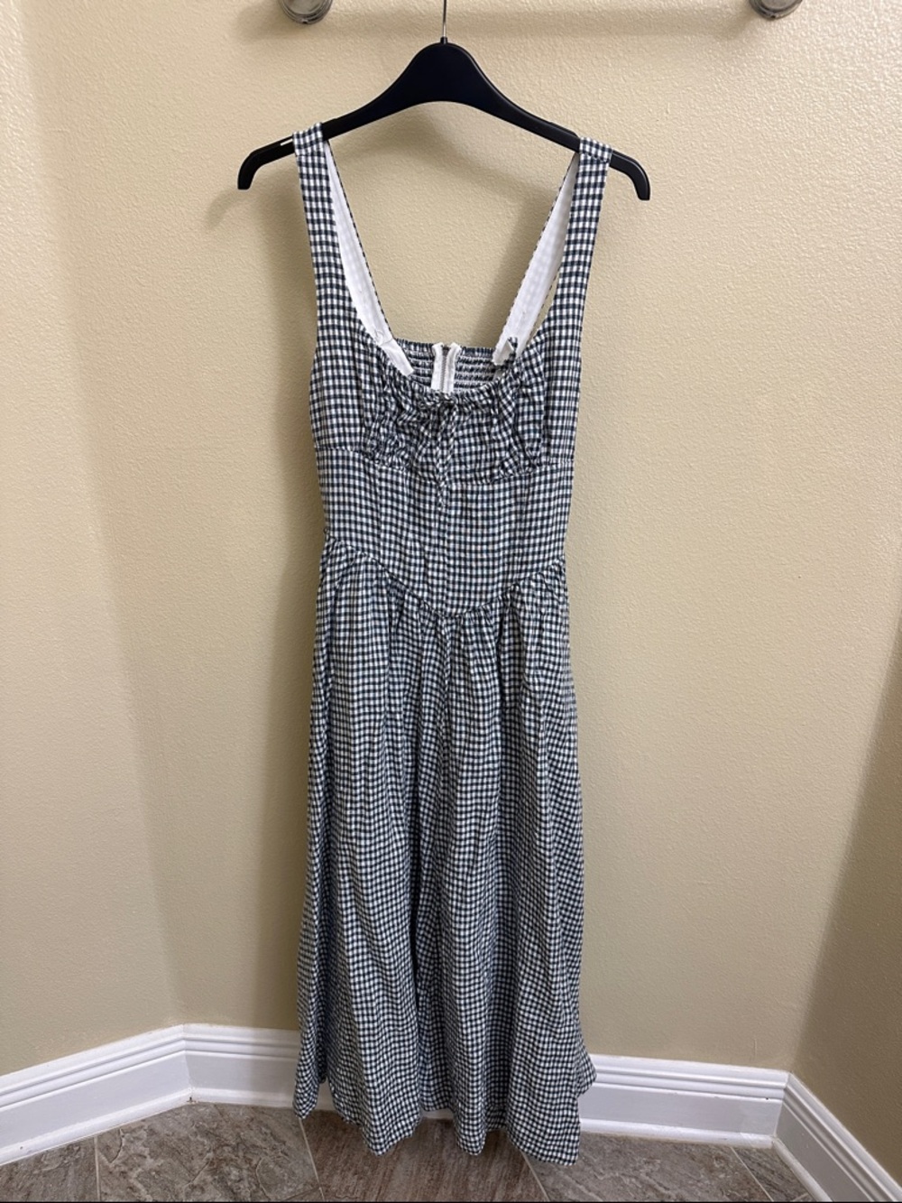 Reformation Dark Gray and White Gingham Maxi Dress